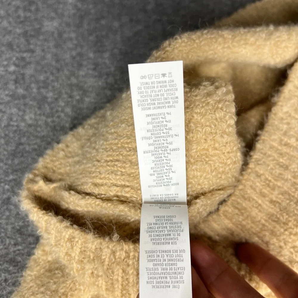 Aerie Sweater Women XS Tan V-Neck Boucle Knit Long Sleeve Pullover 065-0745-3312